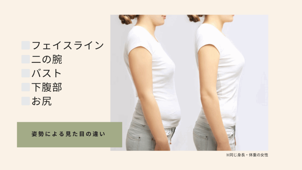 二人の女性の姿勢による見た目の違い