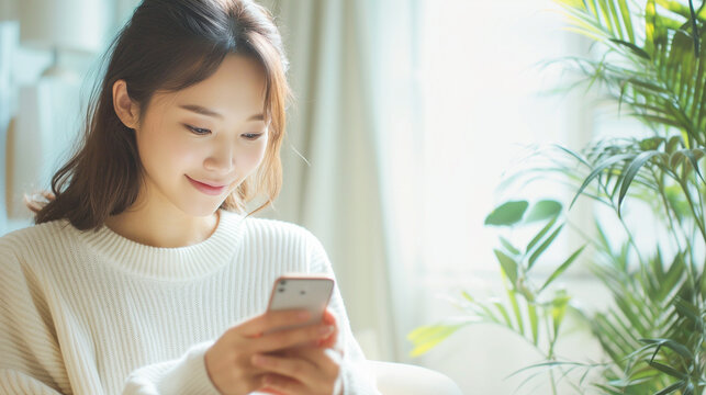 ピラティスの口コミをチェックする女性のイメージ画像