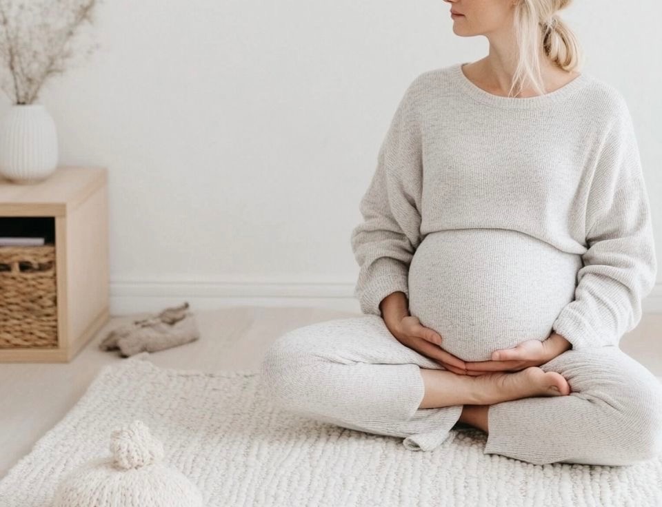 妊娠中の女性がピラティスを行い妊娠期の不調を和らげる様子