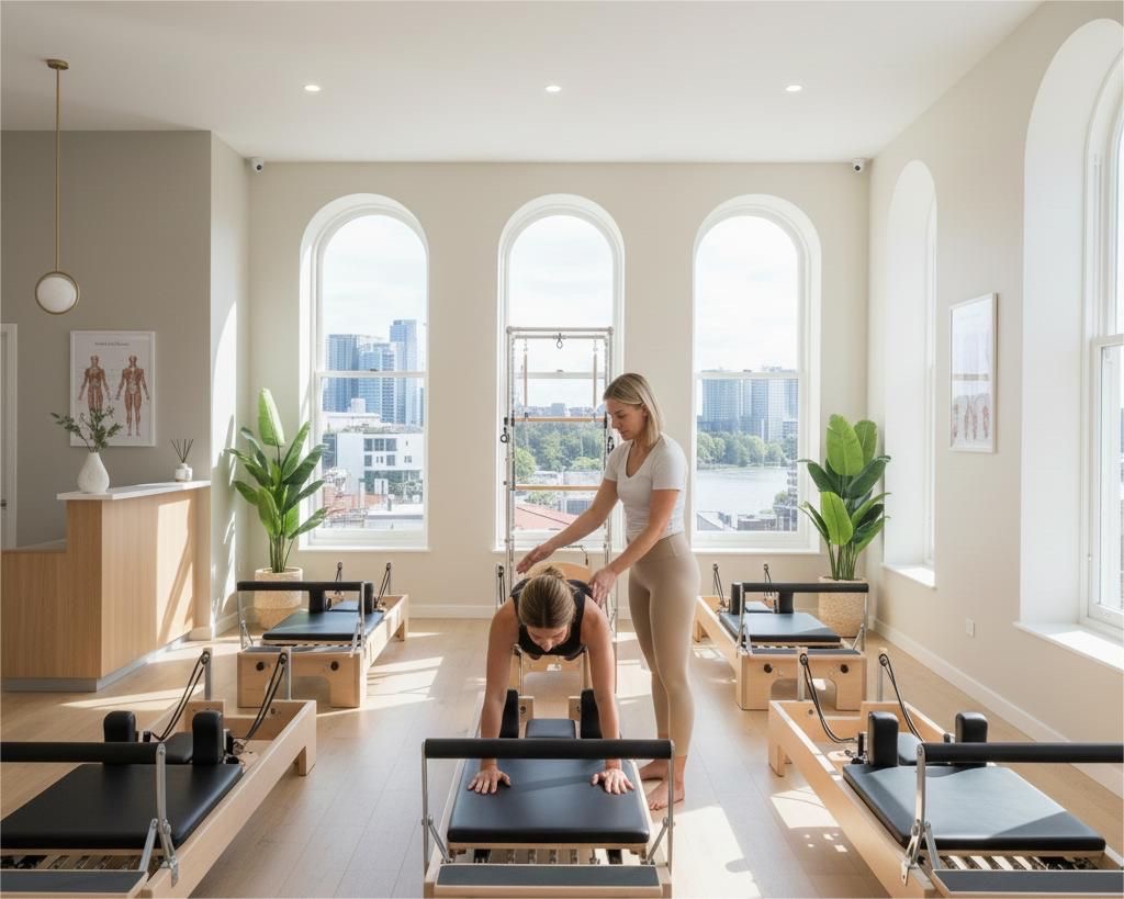 マシンピラティススタジオのパーソナルレッスンの様子